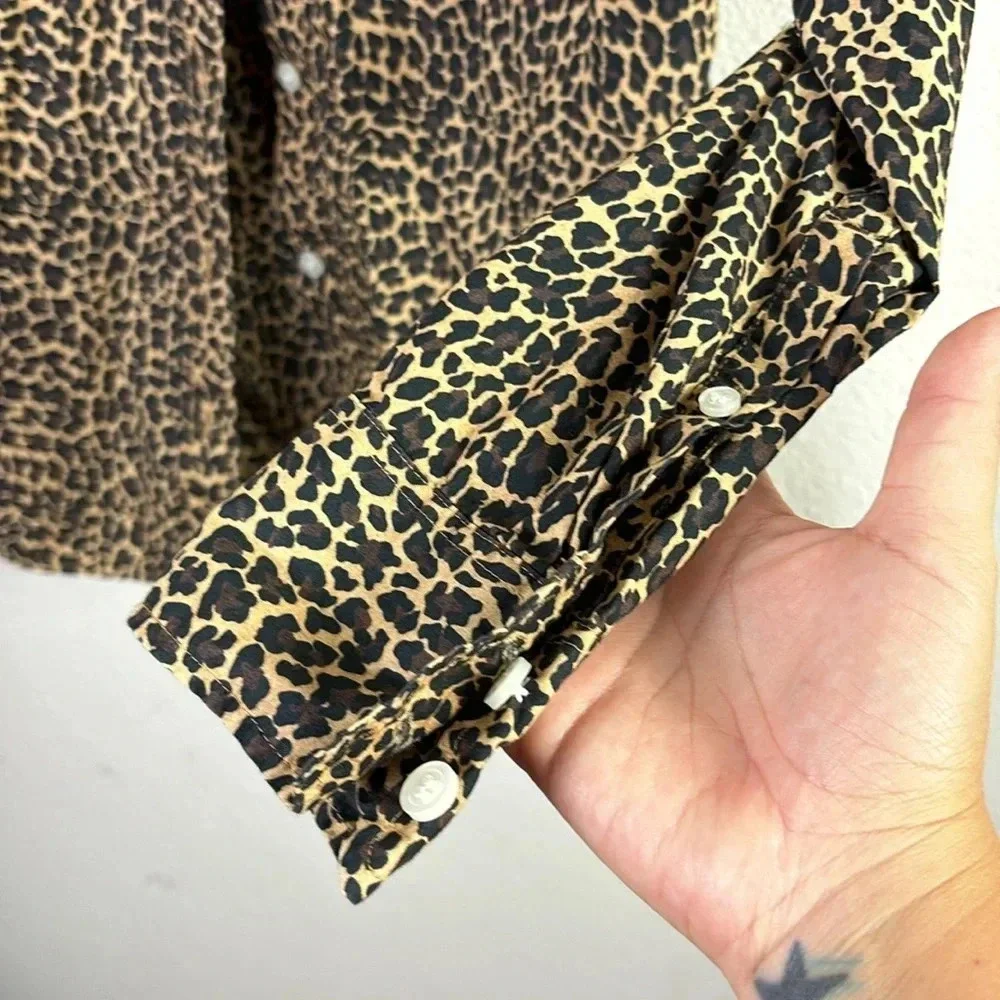 J. Crew Button down Poplin Shirt - Leopard / Cheetah/ Animal Print size XS